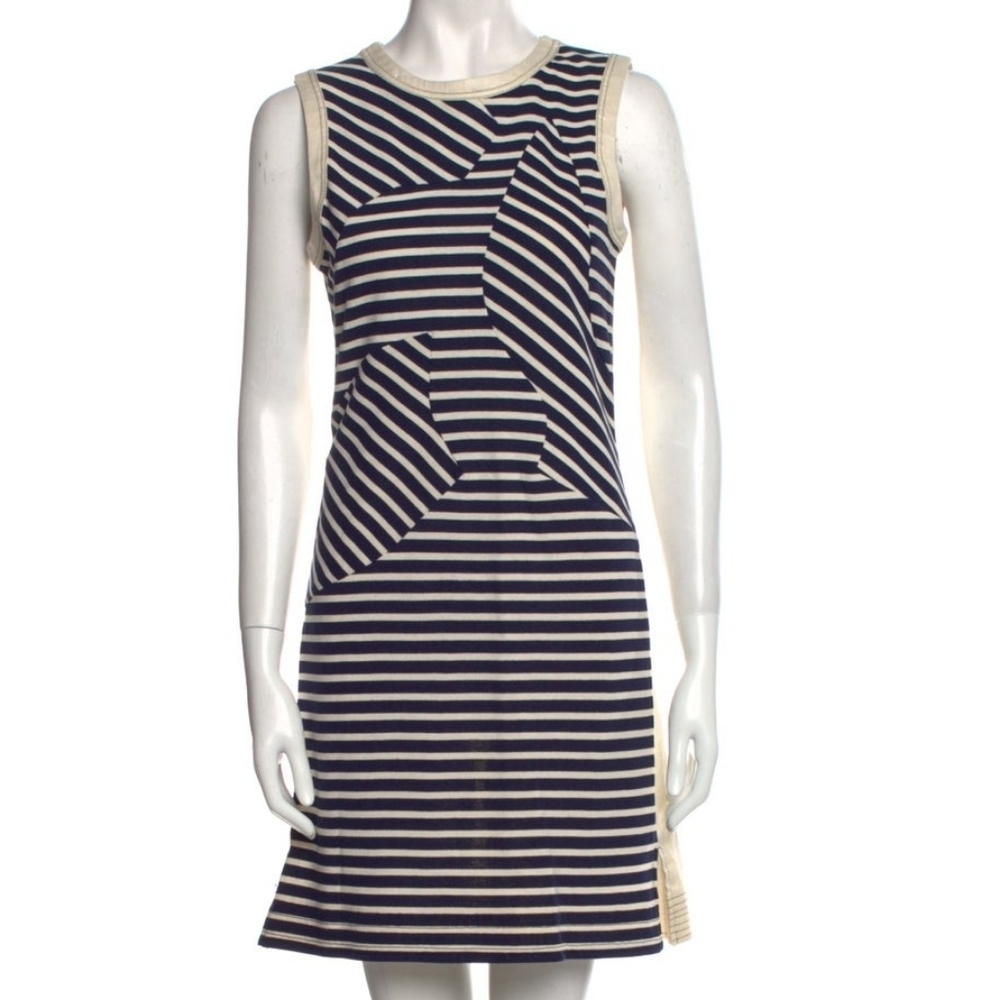 NWT Derek Lam Navy Blue Striped Cotton Paneled Sleeveless Sheath Dress Size 2